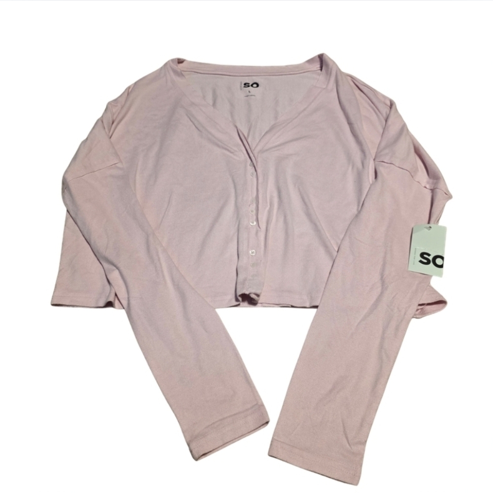 SO Pale Pink Cropped Button-Down Cardigan Baggy 90s Cozy Casual Feminine Slouchy